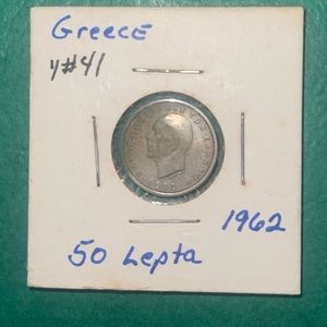 GREECE 50 LEPTA 1962 KING PAUL I,MATURE PORTRAIT FACING LEFT